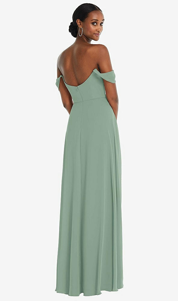 Back View - Seagrass Off-the-Shoulder Basque Neck Maxi Dress with Flounce Sleeves