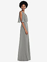 Side View Thumbnail - Chelsea Gray V-Neck Split Sleeve Blouson Bodice Maxi Dress