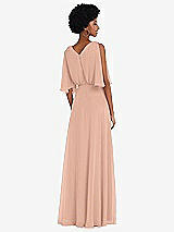 Rear View Thumbnail - Pale Peach V-Neck Split Sleeve Blouson Bodice Maxi Dress