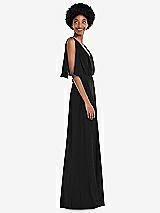 Side View Thumbnail - Black V-Neck Split Sleeve Blouson Bodice Maxi Dress