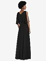 Rear View Thumbnail - Black V-Neck Split Sleeve Blouson Bodice Maxi Dress