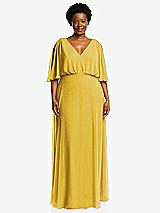 Alt View 1 Thumbnail - Marigold V-Neck Split Sleeve Blouson Bodice Maxi Dress