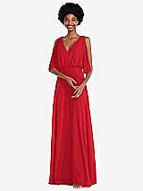 Front View Thumbnail - Parisian Red V-Neck Split Sleeve Blouson Bodice Maxi Dress