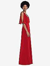 Side View Thumbnail - Parisian Red V-Neck Split Sleeve Blouson Bodice Maxi Dress