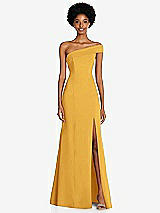 Front View Thumbnail - NYC Yellow Asymmetrical Off-the-Shoulder Cuff Trumpet Gown With Front Slit