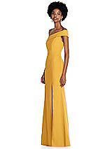 Side View Thumbnail - NYC Yellow Asymmetrical Off-the-Shoulder Cuff Trumpet Gown With Front Slit