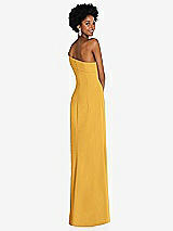 Rear View Thumbnail - NYC Yellow Asymmetrical Off-the-Shoulder Cuff Trumpet Gown With Front Slit