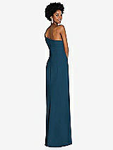 Rear View Thumbnail - Atlantic Blue Asymmetrical Off-the-Shoulder Cuff Trumpet Gown With Front Slit