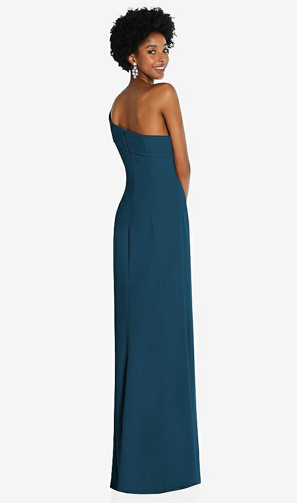 Back View - Atlantic Blue Asymmetrical Off-the-Shoulder Cuff Trumpet Gown With Front Slit