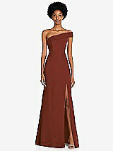 Front View Thumbnail - Auburn Moon Asymmetrical Off-the-Shoulder Cuff Trumpet Gown With Front Slit