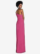 Rear View Thumbnail - Tea Rose Asymmetrical Off-the-Shoulder Cuff Trumpet Gown With Front Slit