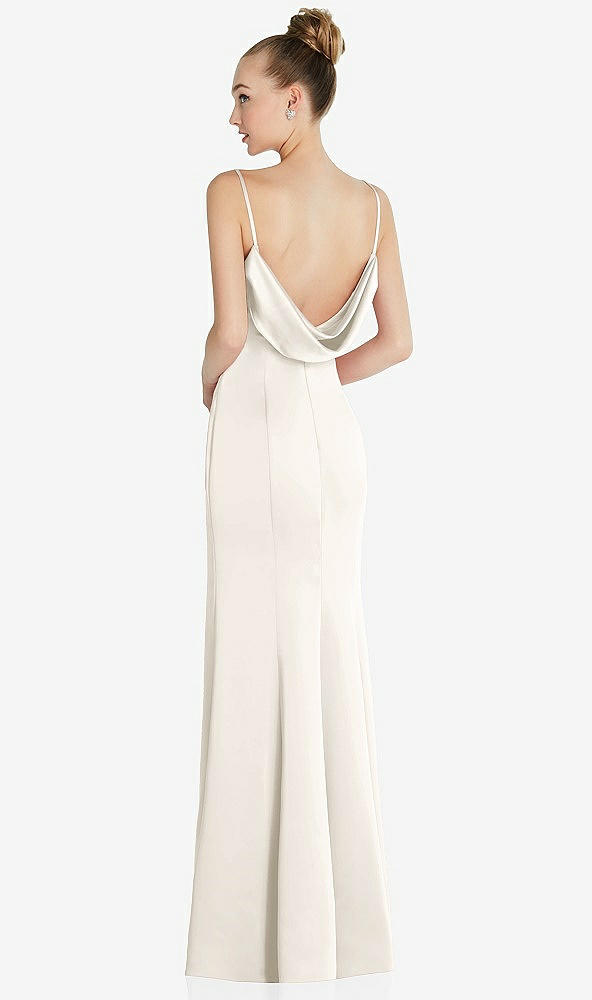 Back View - Ivory Draped Cowl-Back Princess Line Dress with Front Slit