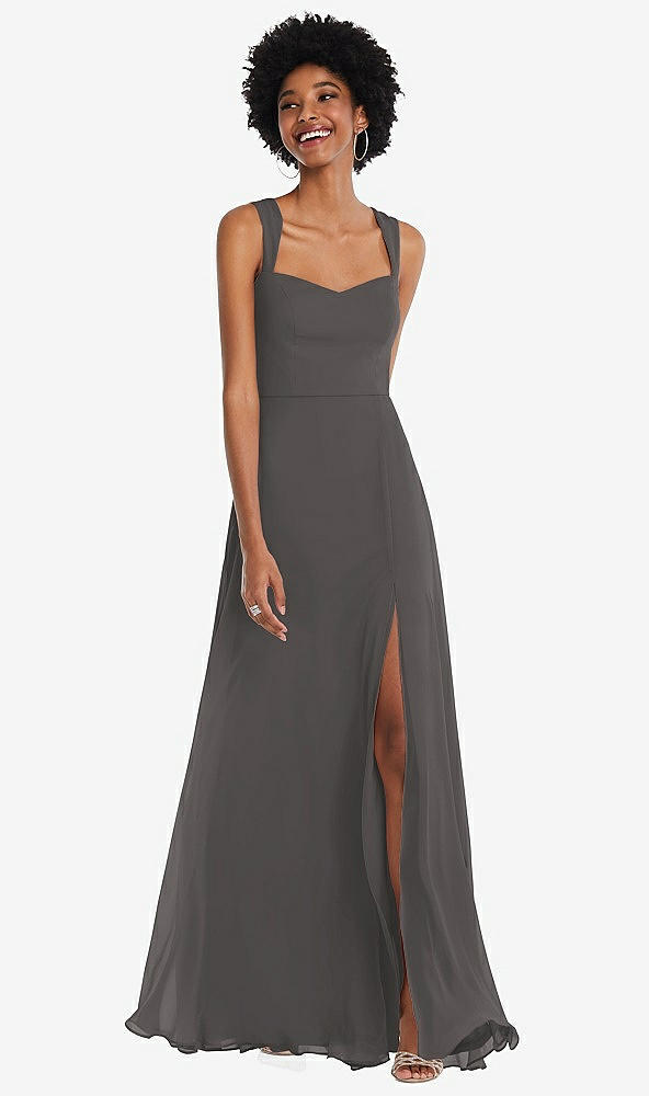 Front View - Caviar Gray Contoured Wide Strap Sweetheart Maxi Dress