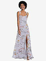 Front View Thumbnail - Butterfly Botanica Silver Dove Contoured Wide Strap Sweetheart Maxi Dress