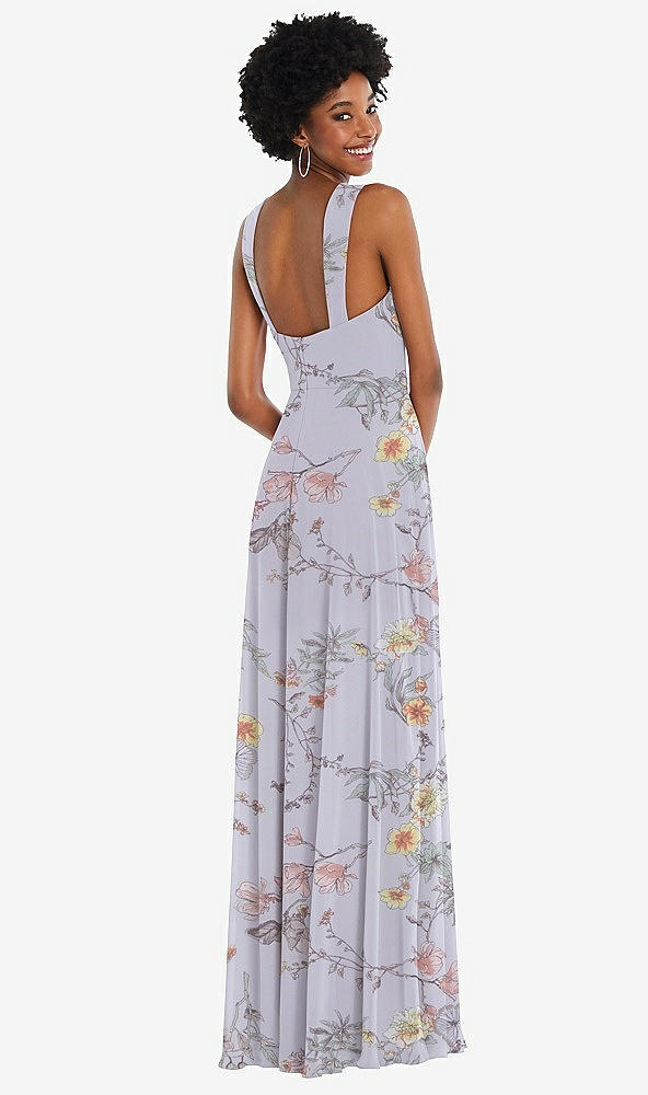 Back View - Butterfly Botanica Silver Dove Contoured Wide Strap Sweetheart Maxi Dress