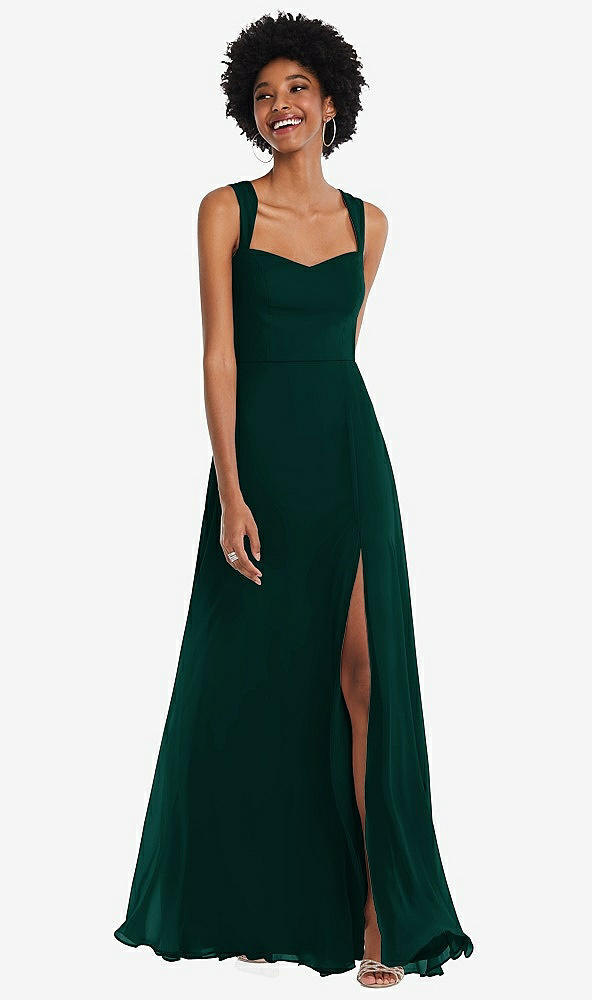 Front View - Evergreen Contoured Wide Strap Sweetheart Maxi Dress