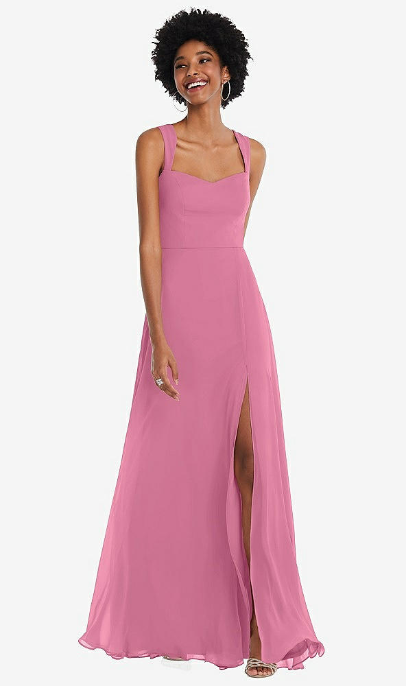 Front View - Orchid Pink Contoured Wide Strap Sweetheart Maxi Dress