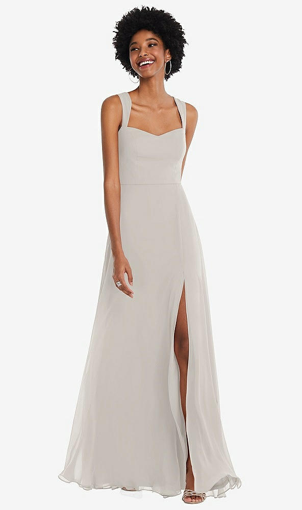 Front View - Oyster Contoured Wide Strap Sweetheart Maxi Dress