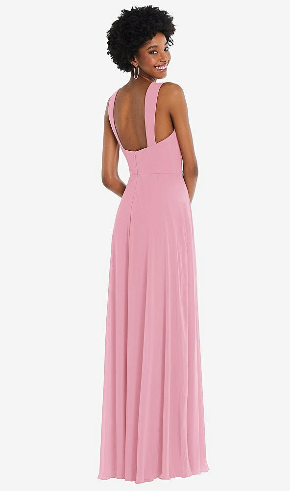 Back View - Peony Pink Contoured Wide Strap Sweetheart Maxi Dress