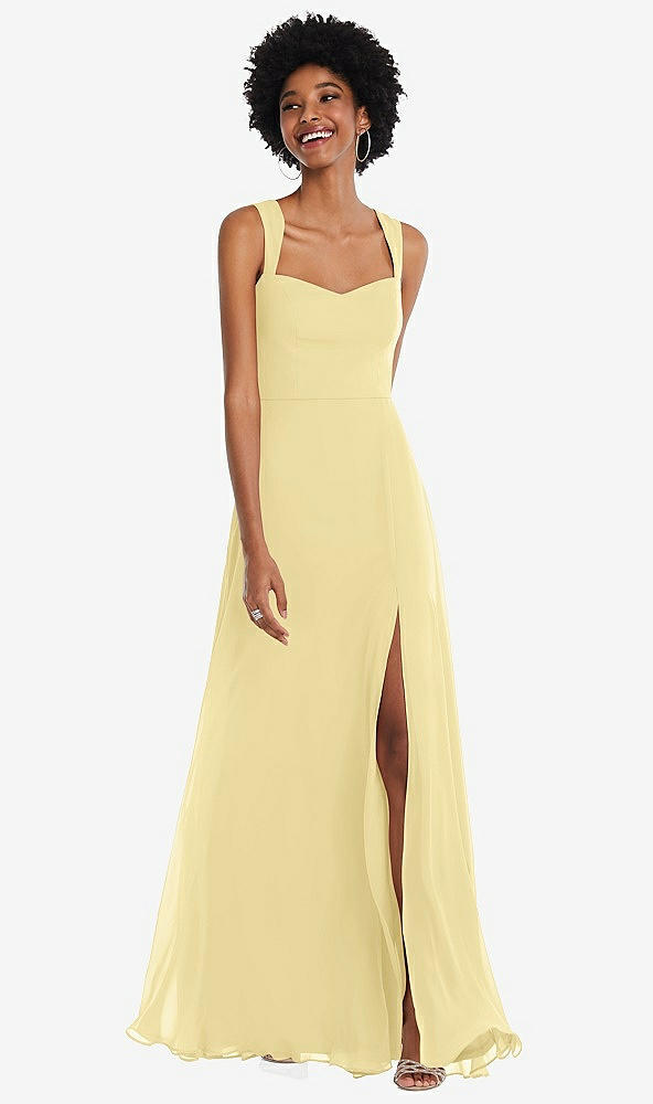 Front View - Pale Yellow Contoured Wide Strap Sweetheart Maxi Dress