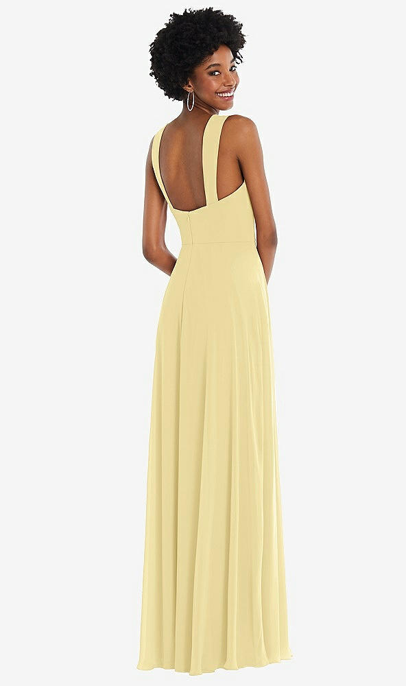 Back View - Pale Yellow Contoured Wide Strap Sweetheart Maxi Dress