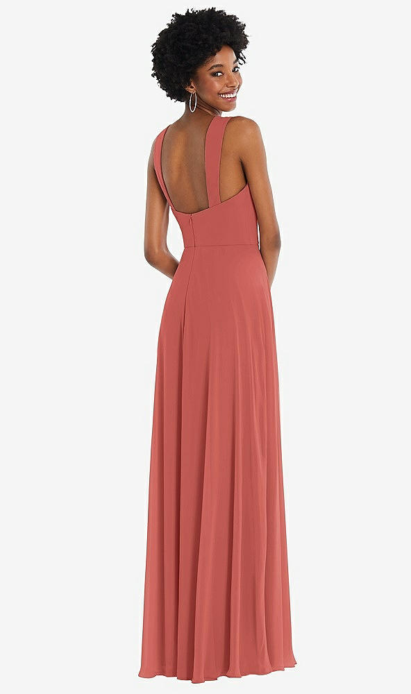 Back View - Coral Pink Contoured Wide Strap Sweetheart Maxi Dress
