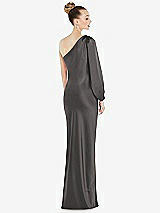Rear View Thumbnail - Caviar Gray One-Shoulder Puff Sleeve Maxi Bias Dress with Side Slit