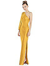 Side View Thumbnail - NYC Yellow One-Shoulder Puff Sleeve Maxi Bias Dress with Side Slit