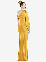 Rear View Thumbnail - NYC Yellow One-Shoulder Puff Sleeve Maxi Bias Dress with Side Slit