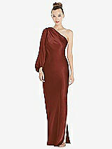 Front View Thumbnail - Auburn Moon One-Shoulder Puff Sleeve Maxi Bias Dress with Side Slit