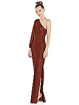 Side View Thumbnail - Auburn Moon One-Shoulder Puff Sleeve Maxi Bias Dress with Side Slit