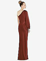 Rear View Thumbnail - Auburn Moon One-Shoulder Puff Sleeve Maxi Bias Dress with Side Slit