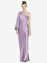 Front View Thumbnail - Pale Purple One-Shoulder Puff Sleeve Maxi Bias Dress with Side Slit
