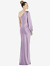 Rear View Thumbnail - Pale Purple One-Shoulder Puff Sleeve Maxi Bias Dress with Side Slit