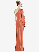 Rear View Thumbnail - Terracotta Copper One-Shoulder Puff Sleeve Maxi Bias Dress with Side Slit