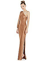 Side View Thumbnail - Toffee One-Shoulder Puff Sleeve Maxi Bias Dress with Side Slit