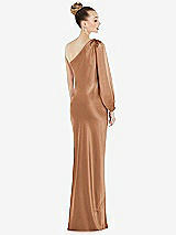 Rear View Thumbnail - Toffee One-Shoulder Puff Sleeve Maxi Bias Dress with Side Slit