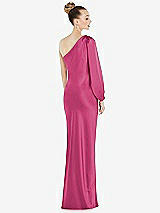 Rear View Thumbnail - Tea Rose One-Shoulder Puff Sleeve Maxi Bias Dress with Side Slit