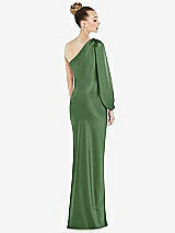 Rear View Thumbnail - Vineyard Green One-Shoulder Puff Sleeve Maxi Bias Dress with Side Slit