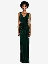 Front View Thumbnail - Evergreen Draped Skirt Faux Wrap Velvet Maxi Dress