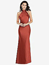 Front View Thumbnail - Amber Sunset Scarf Tie High-Neck Halter Maxi Slip Dress