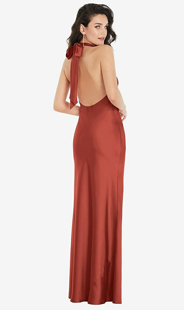 Back View - Amber Sunset Scarf Tie High-Neck Halter Maxi Slip Dress