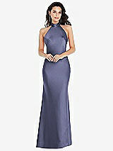 Front View Thumbnail - French Blue Scarf Tie High-Neck Halter Maxi Slip Dress