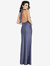 Rear View Thumbnail - French Blue Scarf Tie High-Neck Halter Maxi Slip Dress