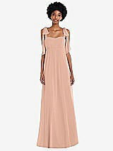 Front View Thumbnail - Pale Peach Convertible Tie-Shoulder Empire Waist Maxi Dress