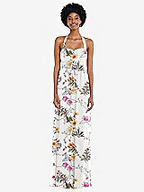 Alt View 1 Thumbnail - Butterfly Botanica Ivory Convertible Tie-Shoulder Empire Waist Maxi Dress
