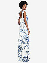 Rear View Thumbnail - Cottage Rose Dusk Blue Convertible Tie-Shoulder Empire Waist Maxi Dress