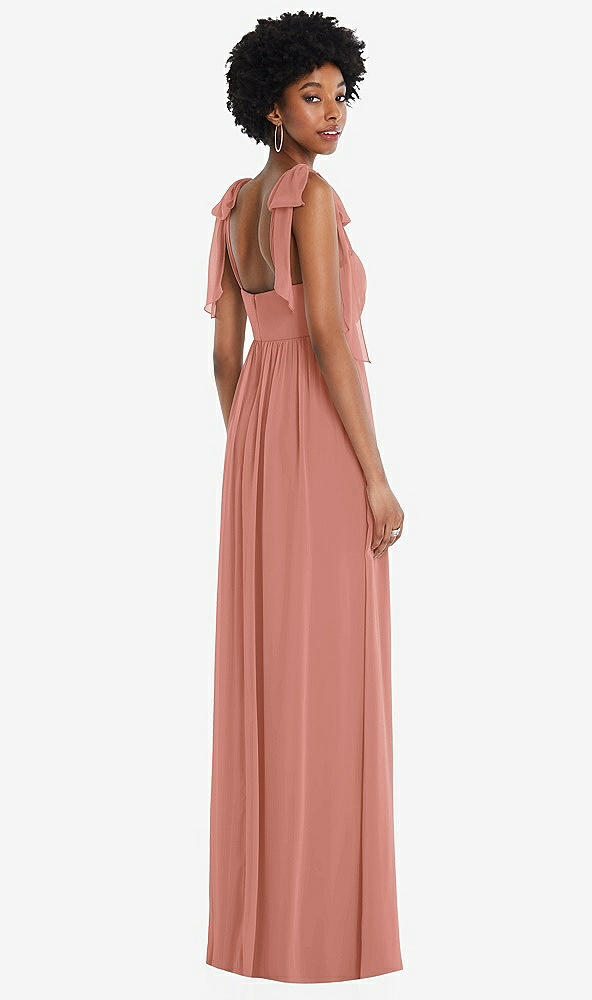 Back View - Desert Rose Convertible Tie-Shoulder Empire Waist Maxi Dress