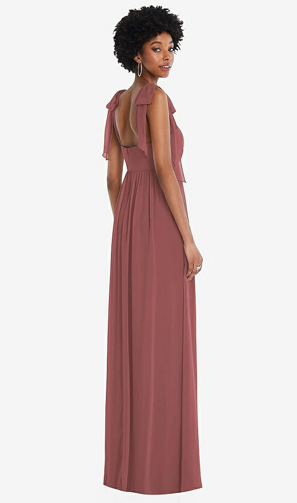 Back View - English Rose Convertible Tie-Shoulder Empire Waist Maxi Dress