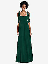 Front View Thumbnail - Hunter Green Convertible Tie-Shoulder Empire Waist Maxi Dress